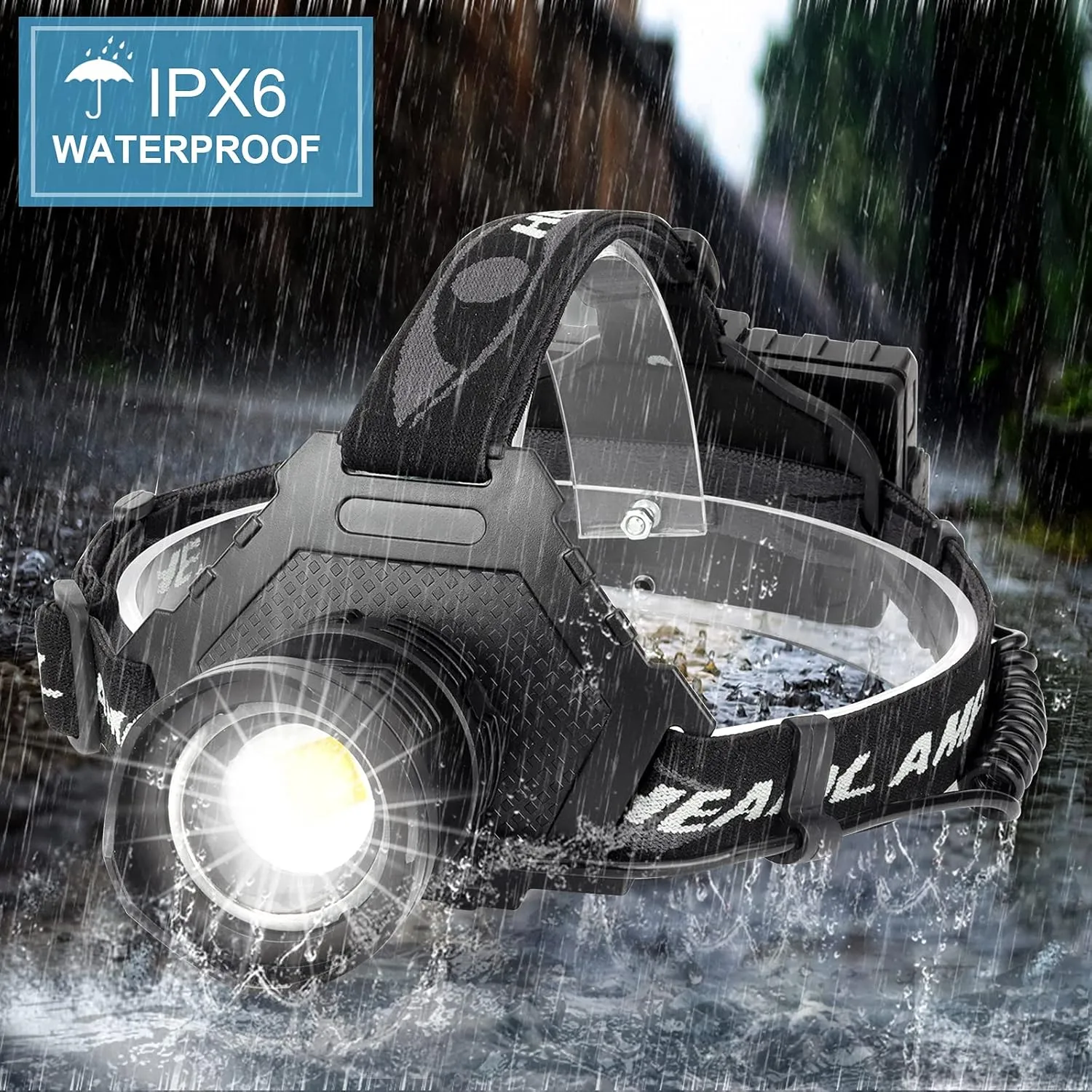 BUD K LED Headlamp USB Rechargeable, Head Lamp XHP70 Super Bright 6000 High Lumen with 5 Modes, Batteries Included, Zoomable, Waterproof Headlight for Camping Hunting Running Fishing Biking