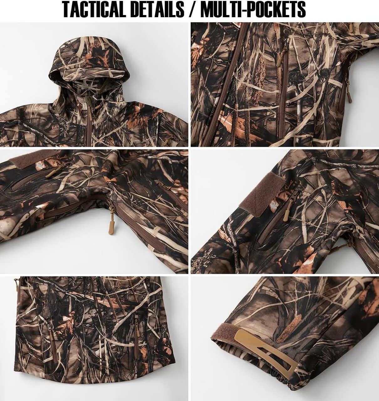 CARWORNIC Men's Camo Quiet Hunting Jacket Waterproof Softshell Fleece Lined Camouflage Outdoor Hiking Fishing Coat