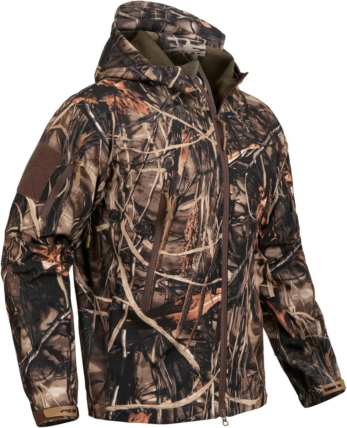 CARWORNIC Men's Camo Quiet Hunting Jacket Waterproof Softshell Fleece Lined Camouflage Outdoor Hiking Fishing Coat