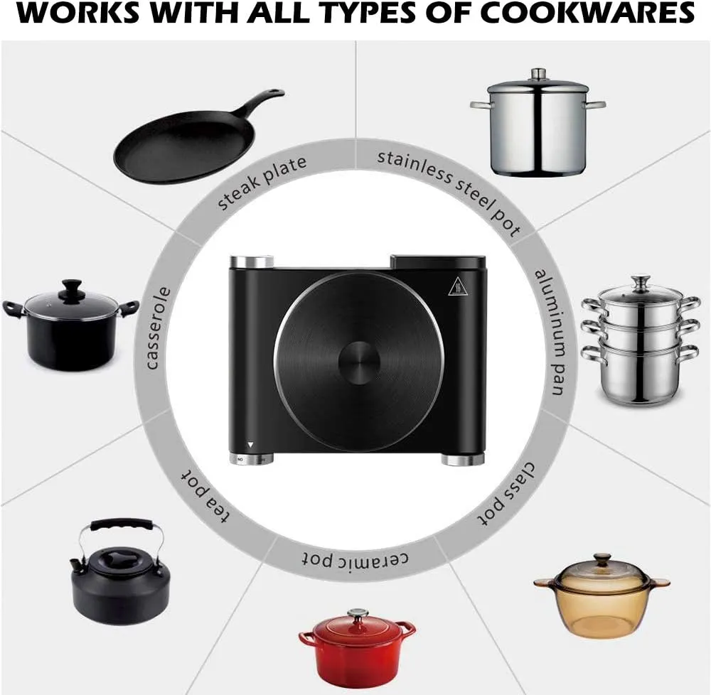 CUSIMAX Electric Hot Plate for Cooking Portable Single Burner 1500W Cast Iron hot plates Heat-up in Seconds Adjustable Temperature Control Stainless Steel Non-Slip Rubber Feet Upgraded Version B101