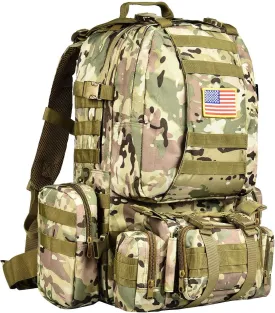 CVLIFE Tactical Backpack Military Army Rucksack 60L Large Assault Pack Detachable Molle Bag