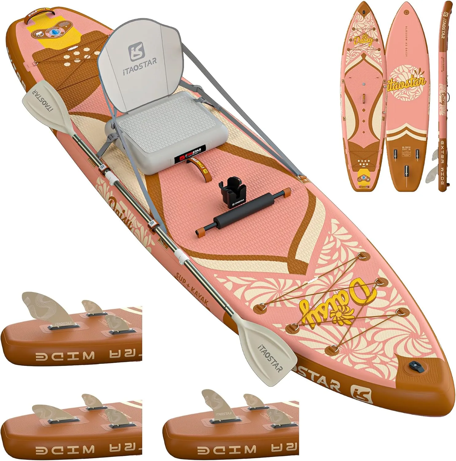 Daisy 11'634" / 35 Extra Wide Paddle Board with Seat, One-Stop Premium SUP Board Accessories, Tailored 5 Fins, Stable Stand Up Paddle Boards for Youth of All Skill Levels