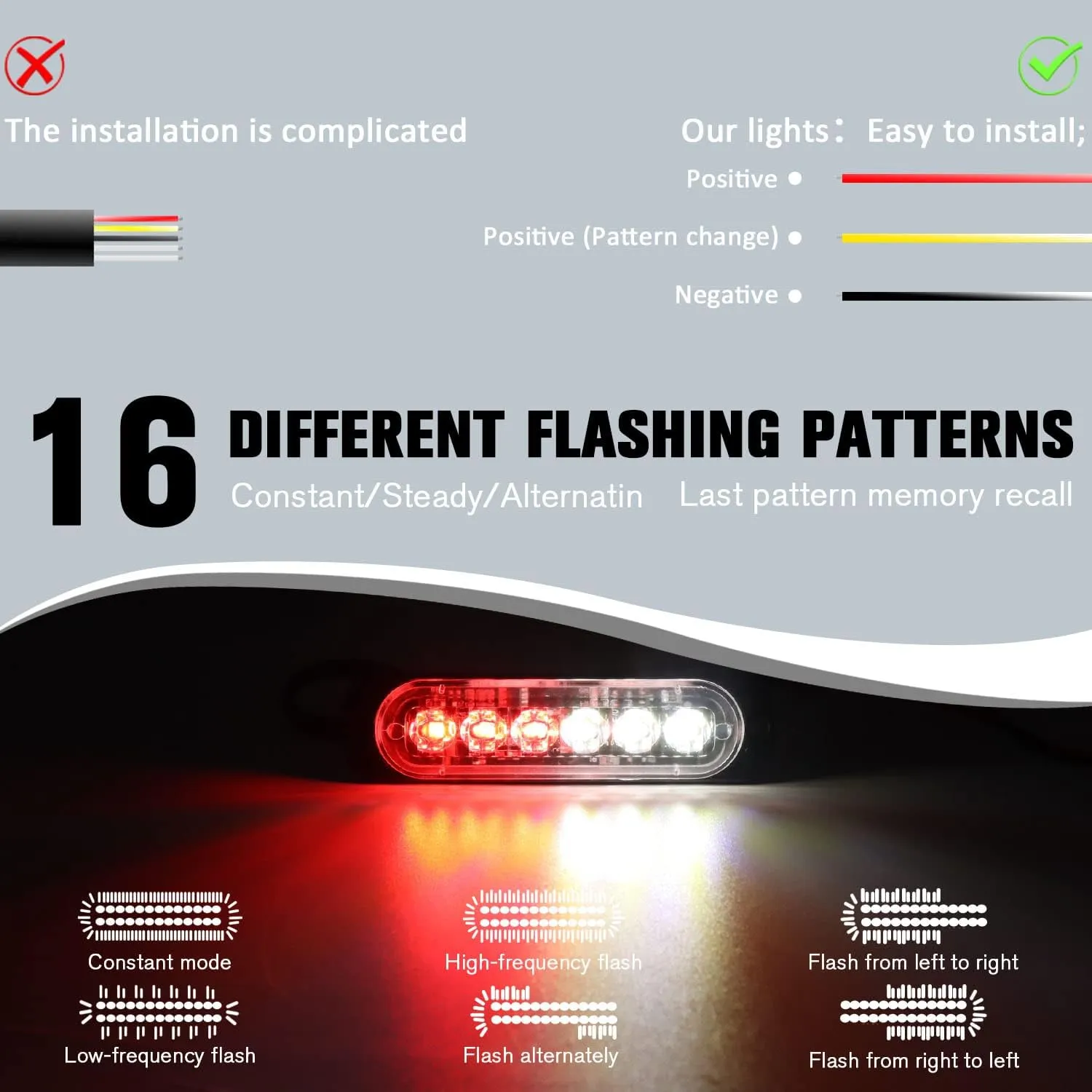 DIBMS LED Emergency Strobe Lights, 8x Red White 6 LED Strobe Warning Emergency Flashing Light Caution Construction Hazard Light Bar For Car Truck Van Off Road Vehicle ATV SUV Surface Mount