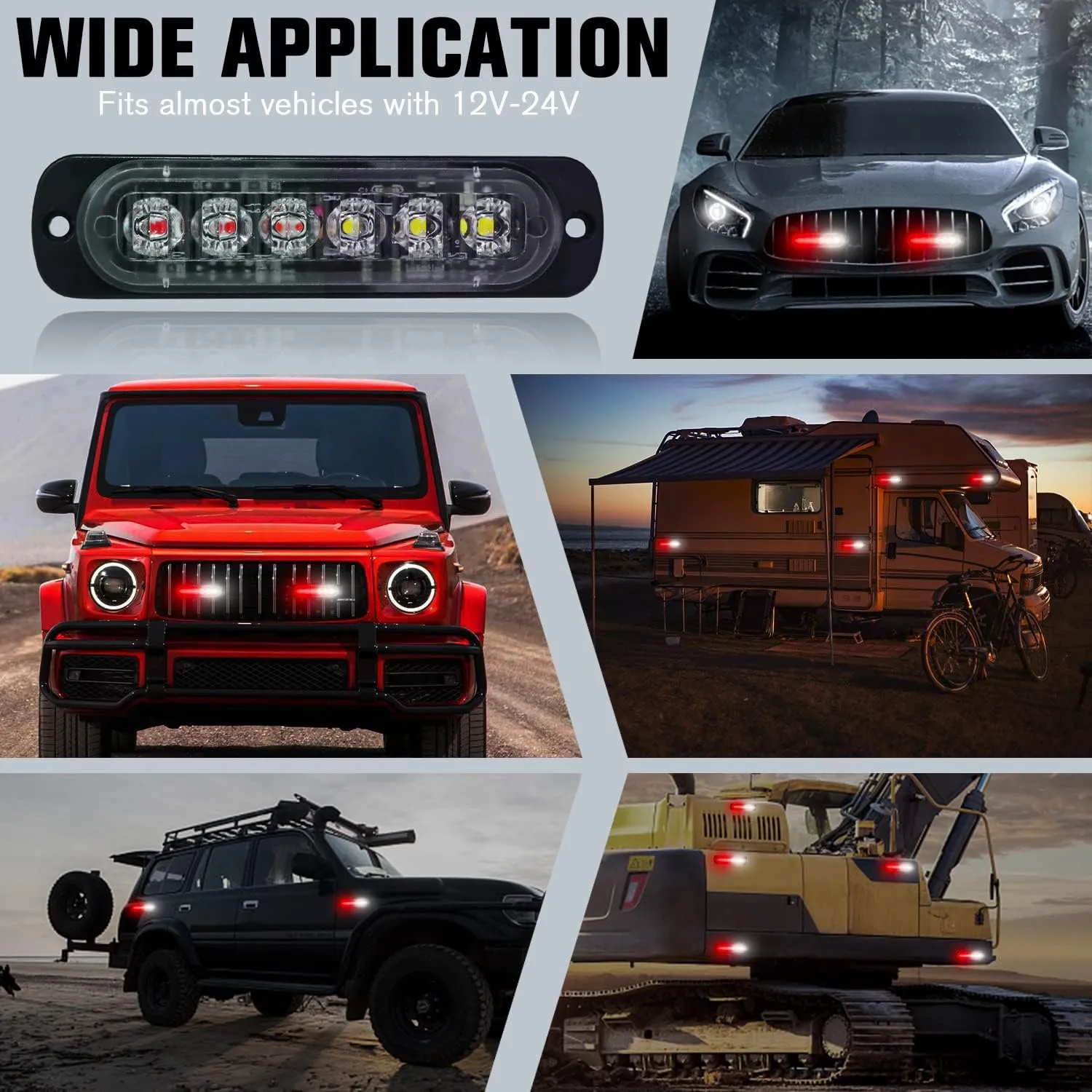 DIBMS LED Emergency Strobe Lights, 8x Red White 6 LED Strobe Warning Emergency Flashing Light Caution Construction Hazard Light Bar For Car Truck Van Off Road Vehicle ATV SUV Surface Mount