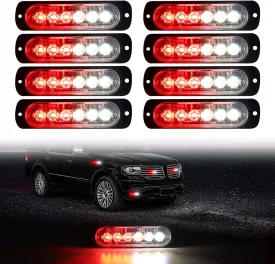 DIBMS LED Emergency Strobe Lights, 8x Red White 6 LED Strobe Warning Emergency Flashing Light Caution Construction Hazard Light Bar For Car Truck Van Off Road Vehicle ATV SUV Surface Mount