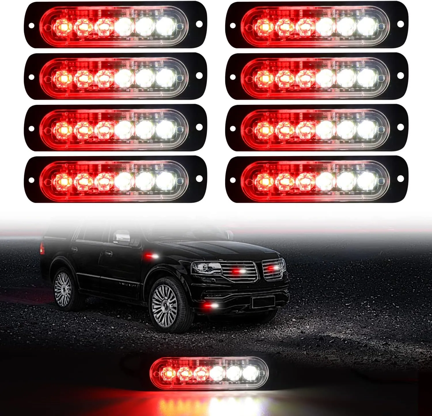 DIBMS LED Emergency Strobe Lights, 8x Red White 6 LED Strobe Warning Emergency Flashing Light Caution Construction Hazard Light Bar For Car Truck Van Off Road Vehicle ATV SUV Surface Mount