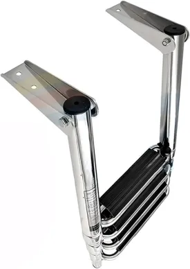 Dock Boat Ladders Folding 4 Steps Boat Ladder, Heavy Duty Stainless Steel Telescoping Rear Entry Inboard Ladder with Pedal, for Deck Swimming Boarding Ladder