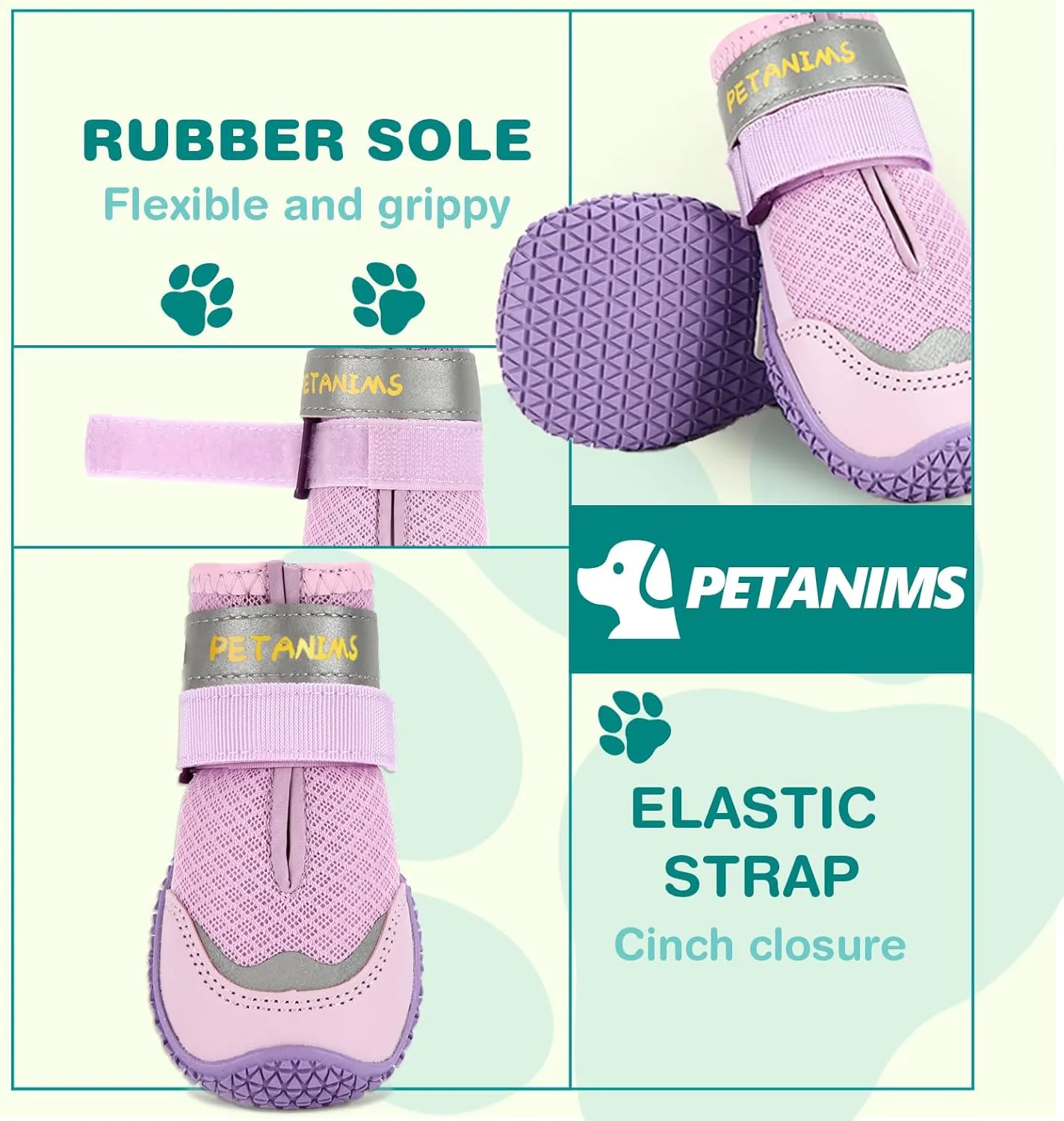 Dog Shoes for Large Dogs, Medium Dog Boots & Paw Protectors for Winter Snow, Breathable Dog Booties for Hot Pavement, Hardwood Floors Purple Size 7