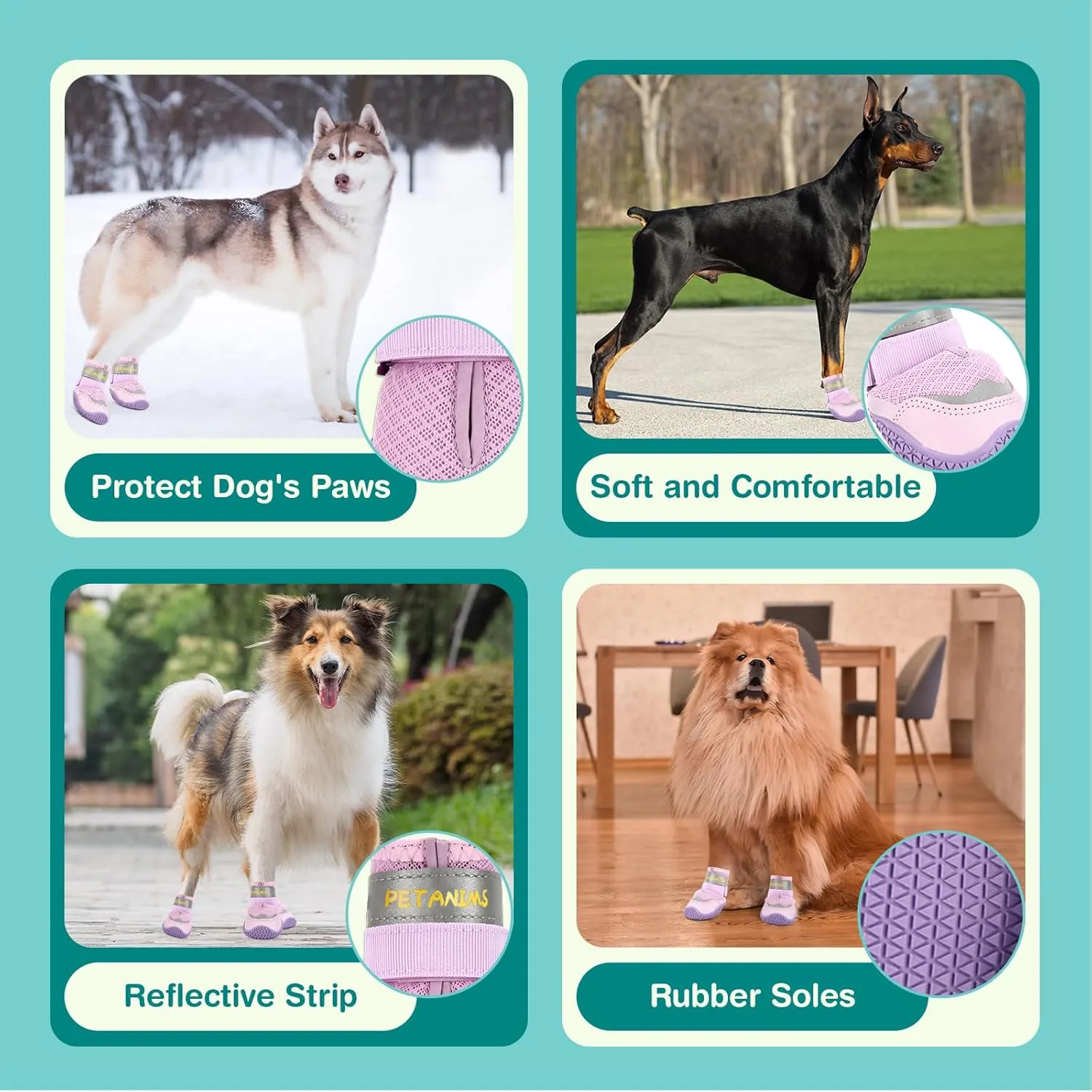 Dog Shoes for Large Dogs, Medium Dog Boots & Paw Protectors for Winter Snow, Breathable Dog Booties for Hot Pavement, Hardwood Floors Purple Size 7