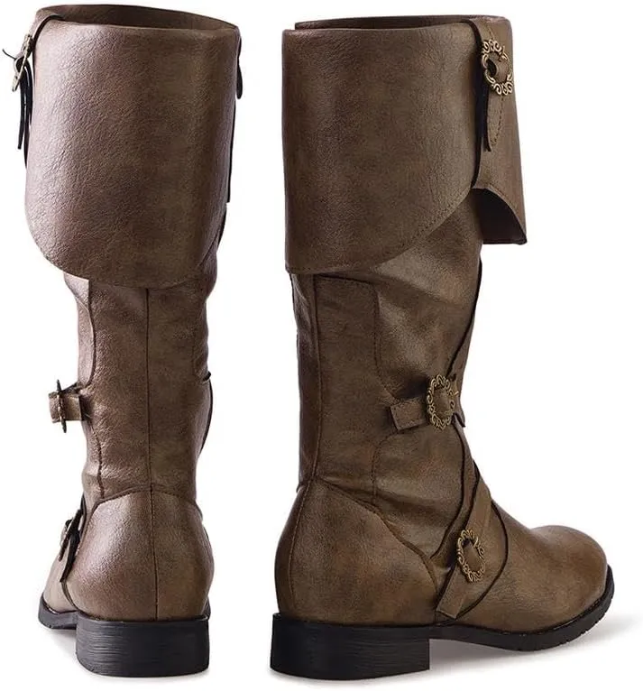 DUNHAO COS Men's Faux Leather Medieval Boots Viking Pirate Costume Boots Renaissance Faire Cosplay Shoes