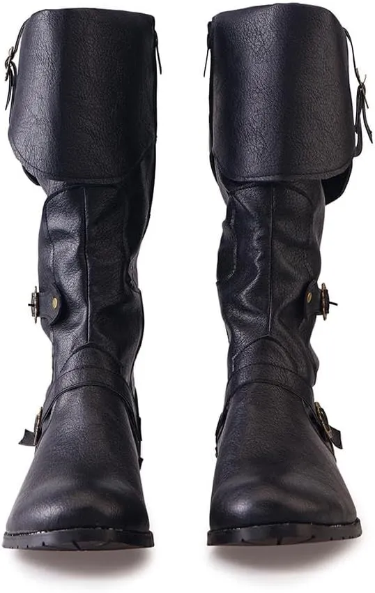 DUNHAO COS Men's Faux Leather Medieval Boots Viking Pirate Costume Boots Renaissance Faire Cosplay Shoes