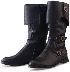DUNHAO COS Men's Faux Leather Medieval Boots Viking Pirate Costume Boots Renaissance Faire Cosplay Shoes