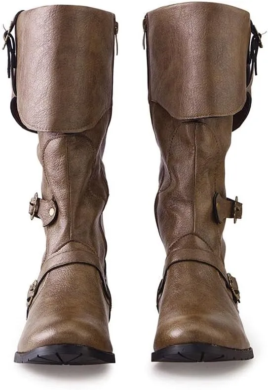DUNHAO COS Men's Faux Leather Medieval Boots Viking Pirate Costume Boots Renaissance Faire Cosplay Shoes