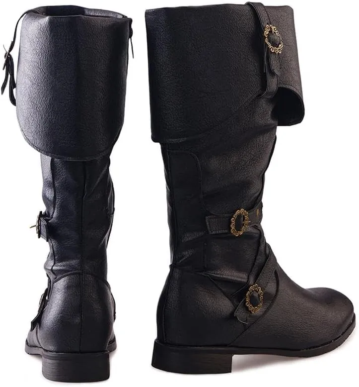 DUNHAO COS Men's Faux Leather Medieval Boots Viking Pirate Costume Boots Renaissance Faire Cosplay Shoes