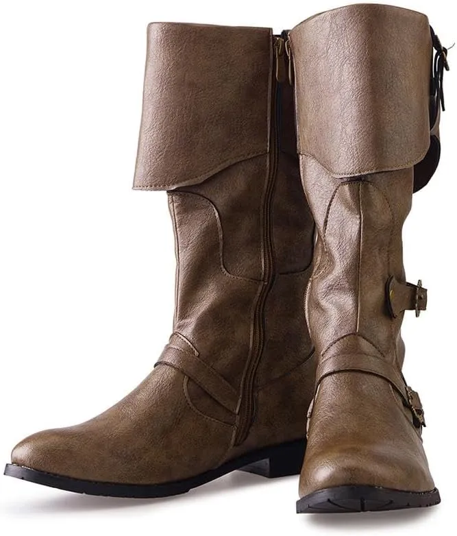DUNHAO COS Men's Faux Leather Medieval Boots Viking Pirate Costume Boots Renaissance Faire Cosplay Shoes