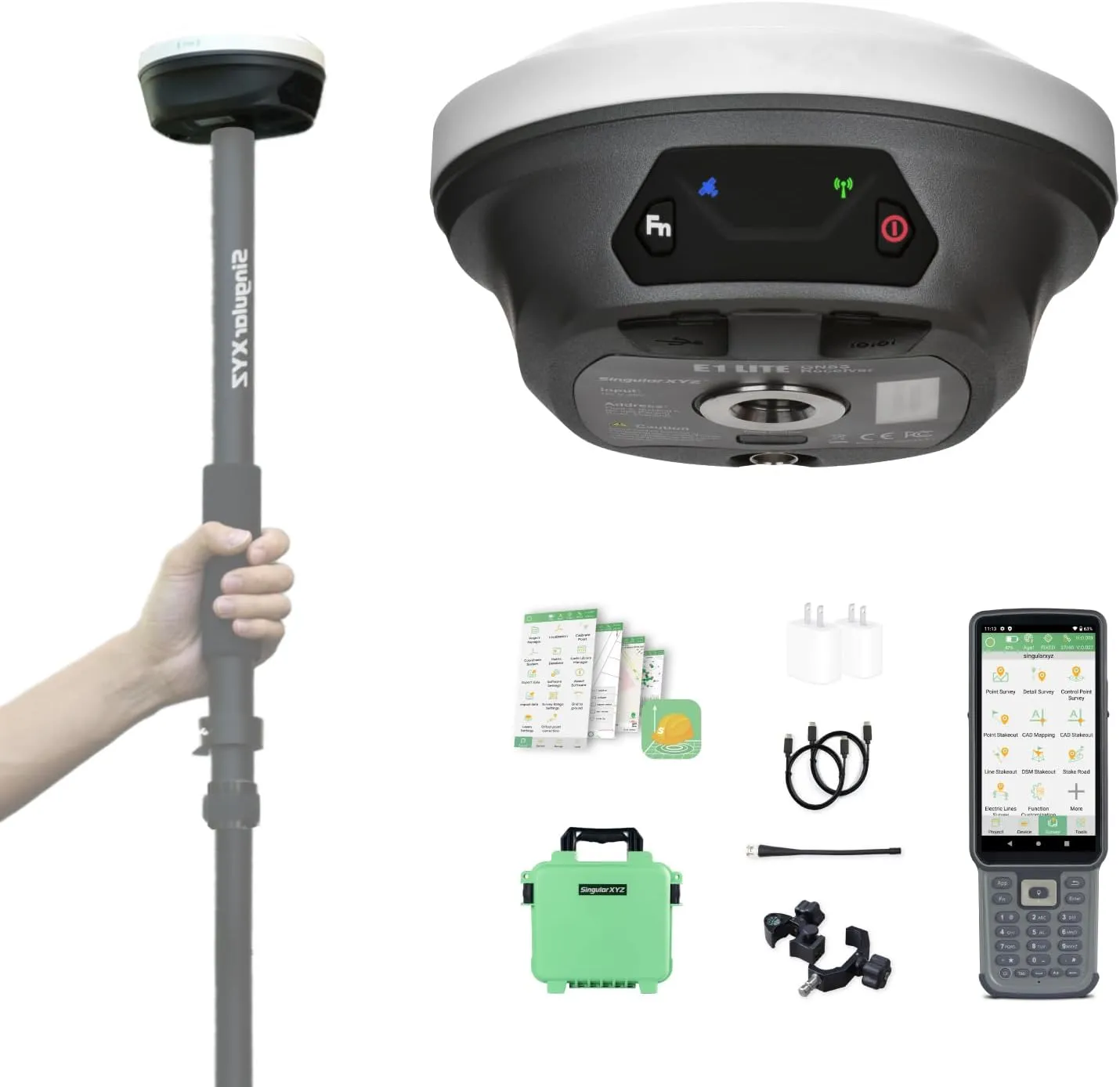 E1 Lite GNSS RTK GPS Surveying Equipment  1408 Channels RTK Rover for High-Precision Measurement, Land Survey, Topographic Mapping, CORS Correction, with SC200 Collector & Software, FCC Certified
