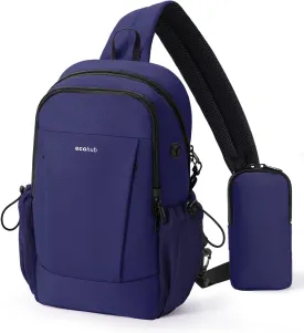ECOHUB Crossbody Bags for Women Men, Anti-Theft RFID Blocking Roomy Sling Backpack with Sturdy SBS Zippers Water Resistant Chest Shoulder Bag Daypack with 9 Pockets Casual Walk Outdoor, Blue