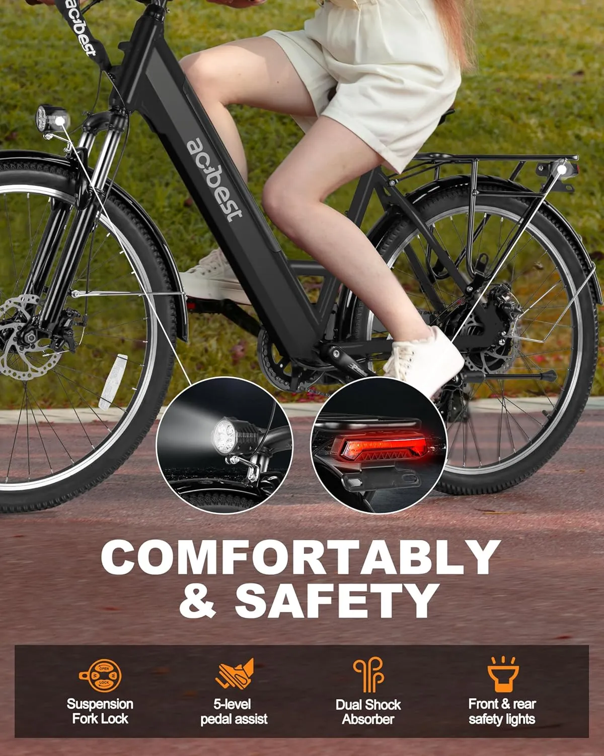 Electric Bike for Adults, Cores 26" Electric Commuter Bike Up to 28MPH 70 Miles, with Peak 1200W Motor, 48V 576Wh Removable Battery, 7-Speed City Cruiser Mountain E Bike for Commuting