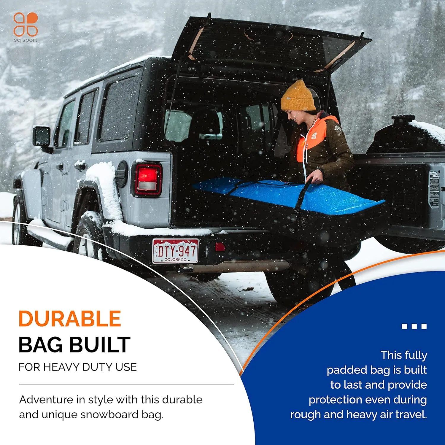 EQ SPORT Snowboard Bag with Wheels - Fully Padded & Waterproof Rolling Snowboard Bag for Air Travel, Boot Bag Included - Fits 2 Boards - Heavy-Duty YKK Zippers - Storage for Snow Gears