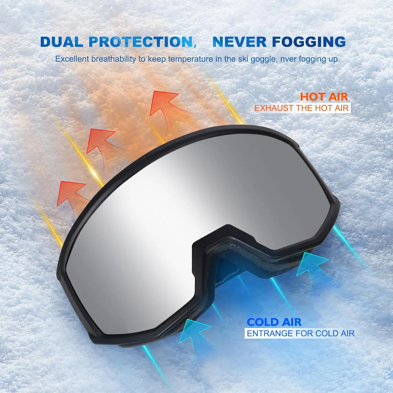 EXP VISION Ski/Snowboard Goggles, Anti-Fog Snow Goggles for Men & Women - Perfect for Skiing, Snowboarding & Winter Sports