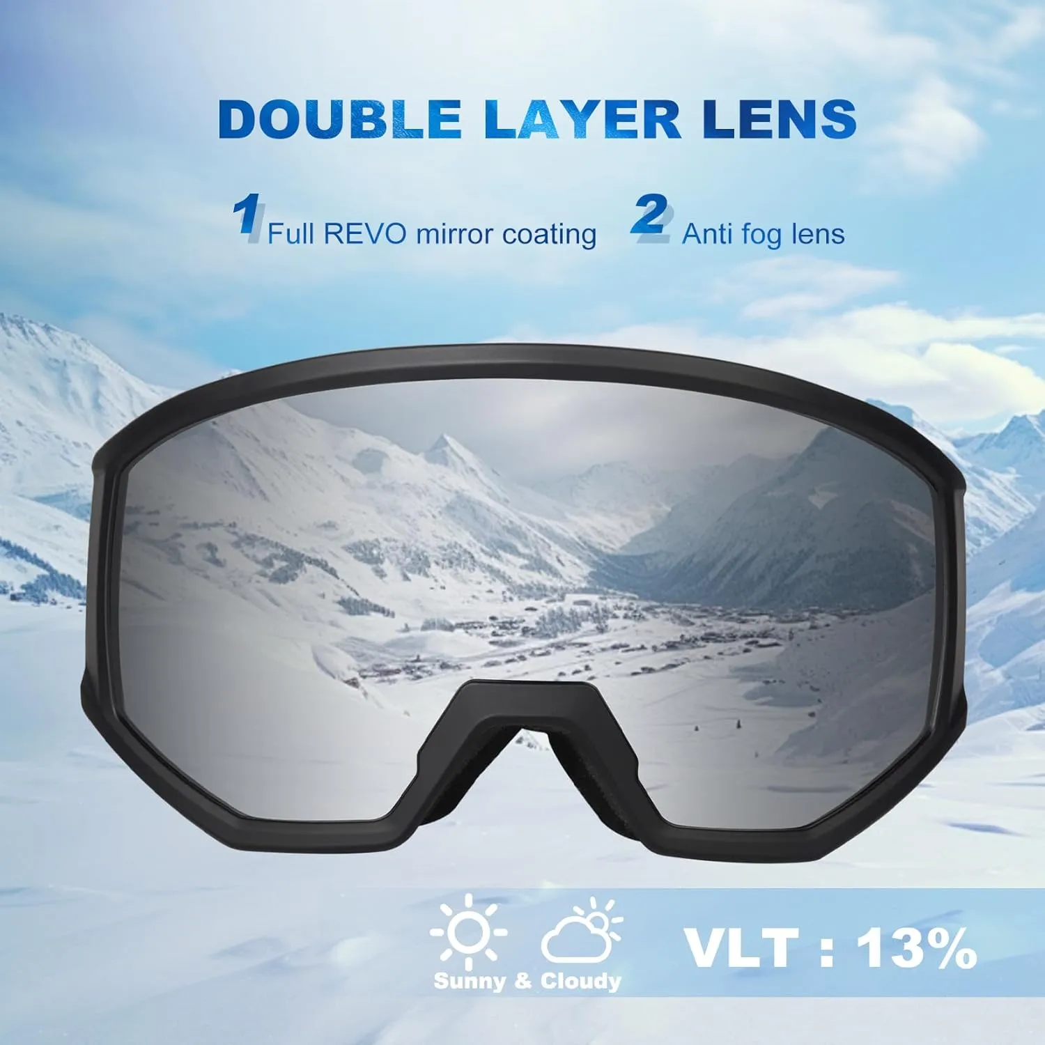 EXP VISION Ski/Snowboard Goggles, Anti-Fog Snow Goggles for Men & Women - Perfect for Skiing, Snowboarding & Winter Sports