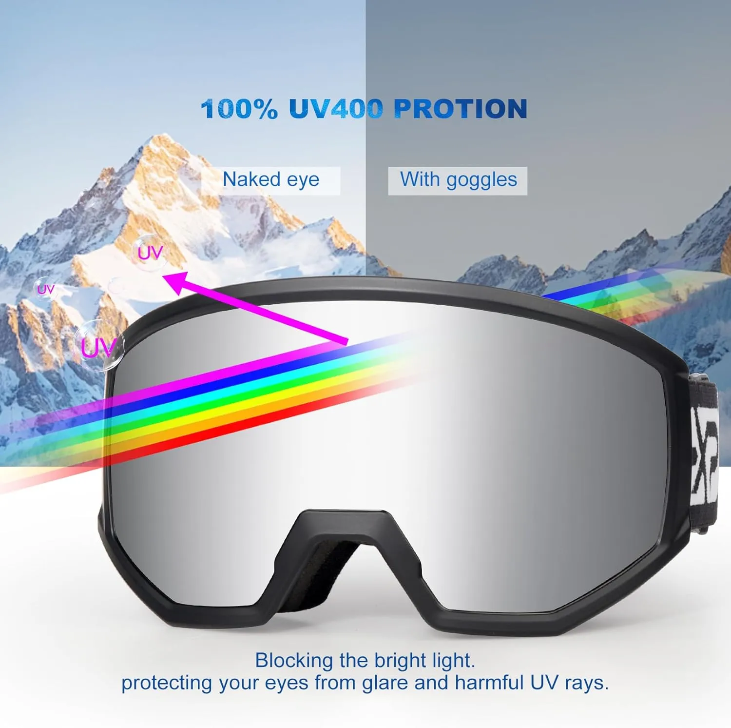 EXP VISION Ski/Snowboard Goggles, Anti-Fog Snow Goggles for Men & Women - Perfect for Skiing, Snowboarding & Winter Sports