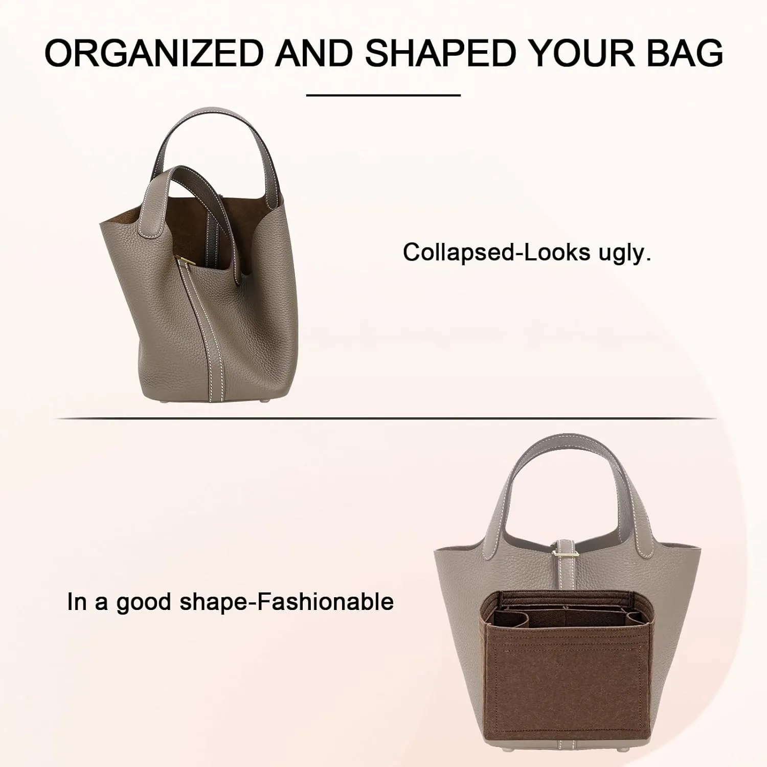 Felt Purse Organizer Inserts for Picotin 18 Inserts HandBag (Brown, PC18)