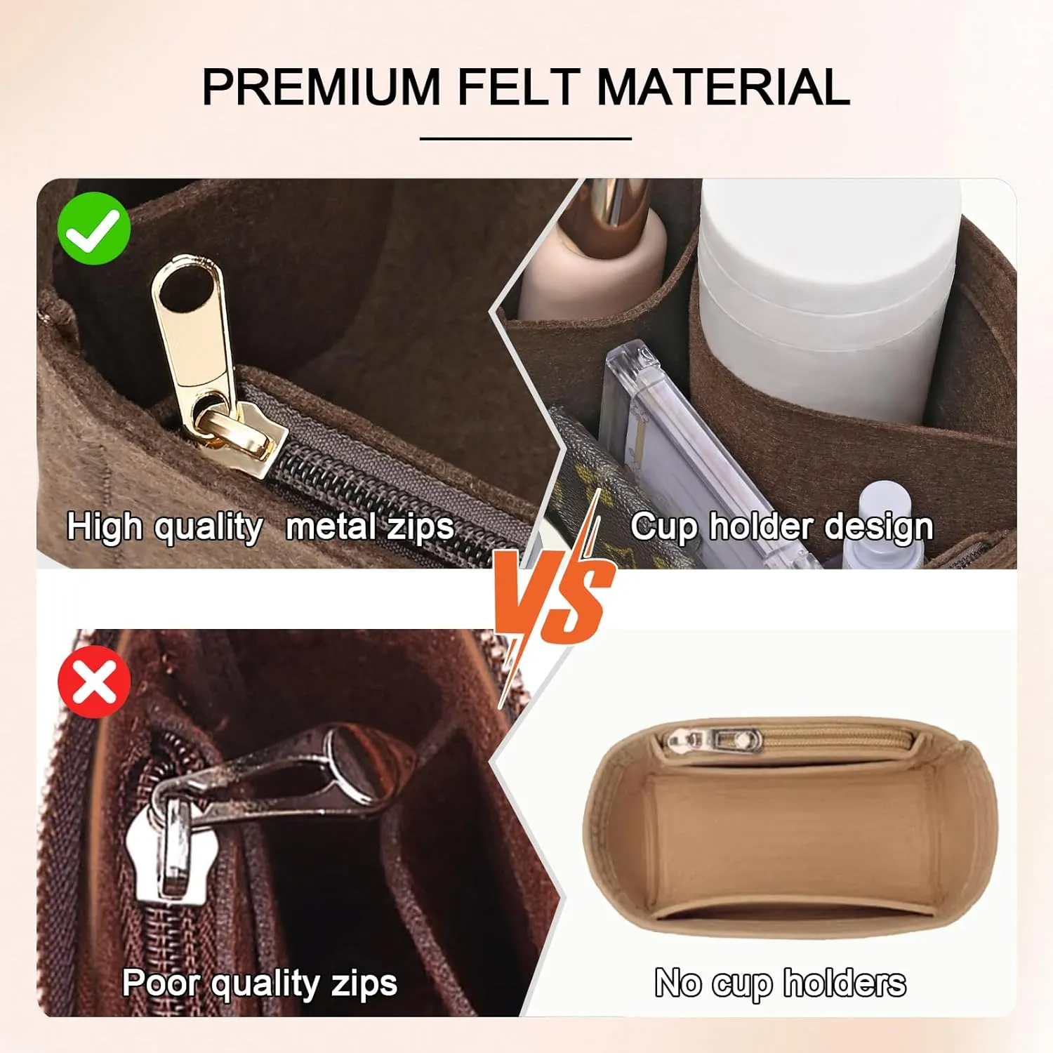 Felt Purse Organizer Inserts for Picotin 18 Inserts HandBag (Brown, PC18)