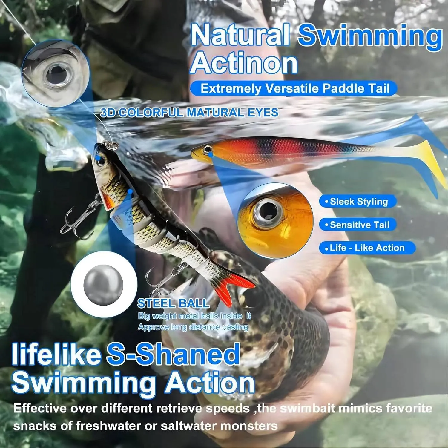 Fishing Lures Tackle Box Bass Kit, Including Animated Lure,Crankbaits,Spinnerbaits,Soft Plastic Worms, Topwater Lures,Hooks,Saltwater & Freshwater Fishing Gear for Bass,Trout, Salmon.