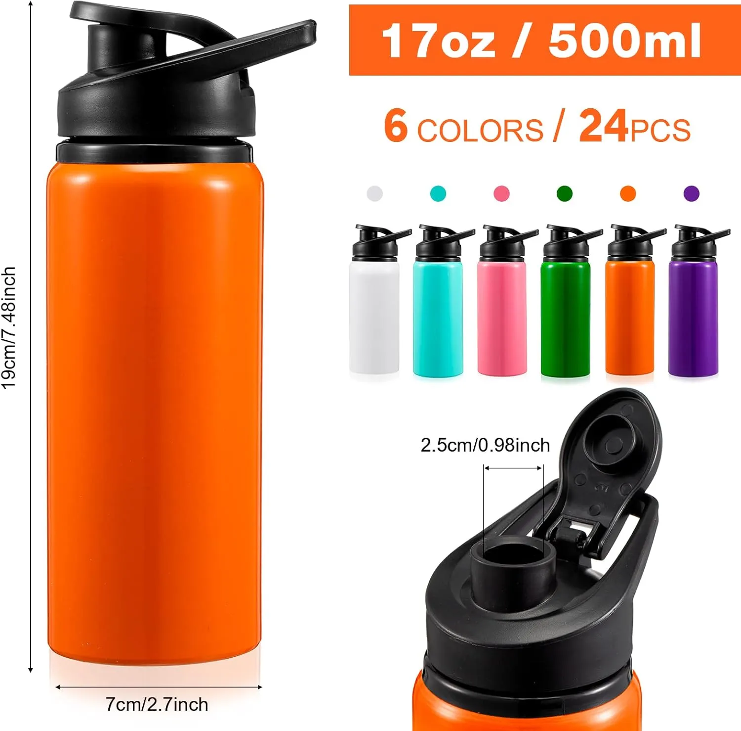 Foaincore 24 Pcs Water Bottles Bulk Aluminum 17 oz Metal Sports Gym Hiking Reusable Bottles Gift for Kids Christian Charity Donation Supplies Samaritan's Purse Operation Christmas