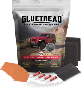 GlueTread Full-Size 4x4 Sidewall Tire Repair Kit | Sidewall Tire Patch Kit Puncture Repair Kit for Off-Road 4x4 Vehicles | Improved Rubber Formula No Accelerator Needed 10 Minutes Curing Time