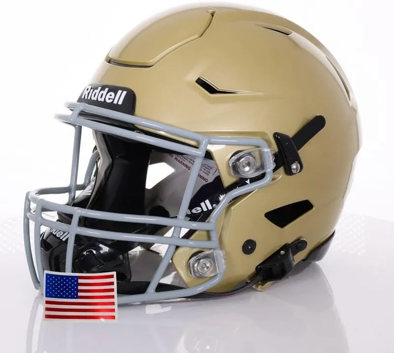 Green Gridiron - Riddell SpeedFlex Adult w/Light Gray SF-2BD Facemask   Chrome US Helmet Flag Decal
