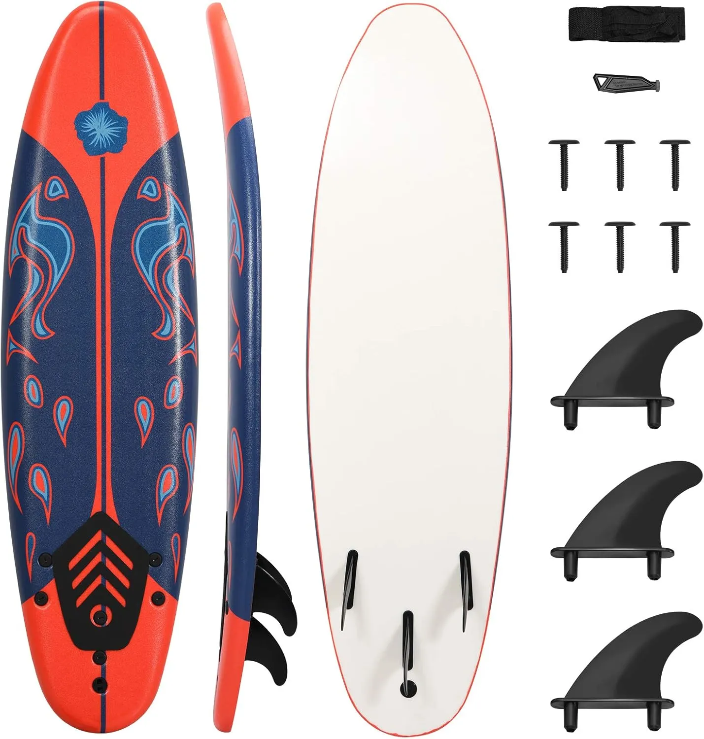 GYMAX Surfboard, 6' Body Board with Removable Fins & Protective Leash, Non-Slip Surfing Board for Surfing, Fishing Water Yoga