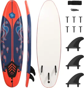 GYMAX Surfboard, 6' Body Board with Removable Fins & Protective Leash, Non-Slip Surfing Board for Surfing, Fishing Water Yoga
