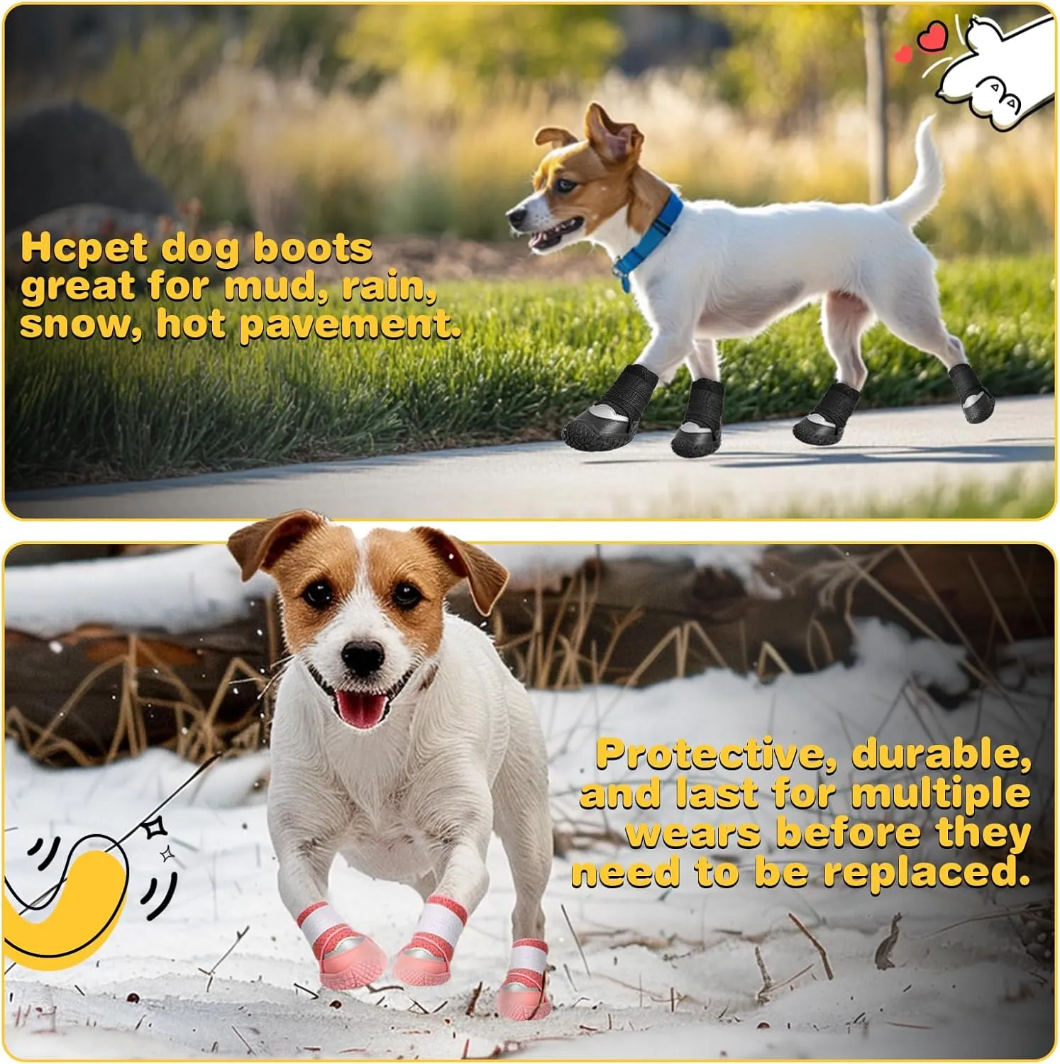 Hcpet Dog Shoes for Small Dogs, Dog Boots & Paw Protectors for Hot Pavement Winter Snow Hiking, Anti-Slip Dog Booties for Hardwood Floor Pink Size 2