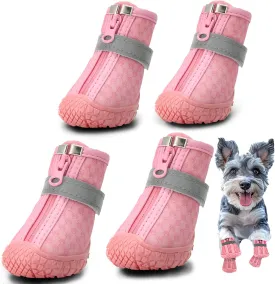Hcpet Dog Shoes for Small Dogs, Dog Boots & Paw Protectors for Hot Pavement Winter Snow Hiking, Anti-Slip Dog Booties for Hardwood Floor Pink Size 2