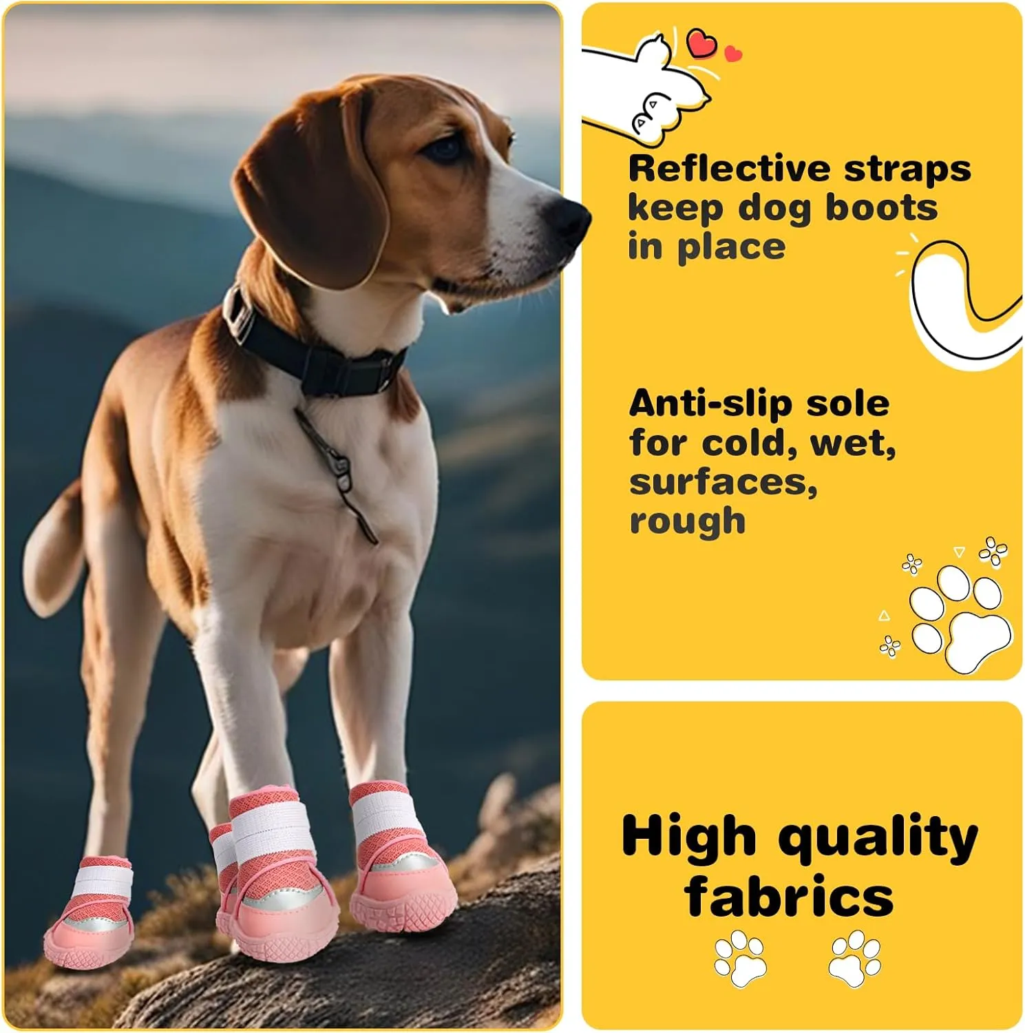 Hcpet Dog Shoes for Small Dogs, Dog Boots & Paw Protectors for Hot Pavement Winter Snow Hiking, Anti-Slip Dog Booties for Hardwood Floor Pink Size 2