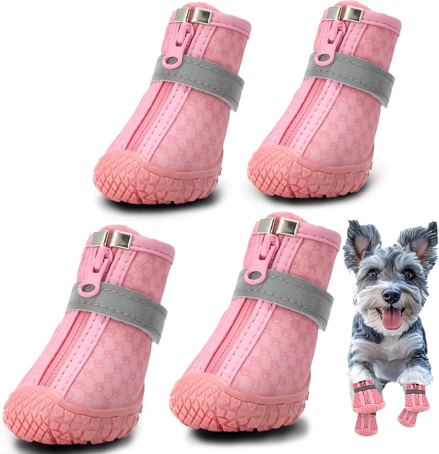 Hcpet Dog Shoes for Small Dogs, Dog Boots & Paw Protectors for Hot Pavement Winter Snow Hiking, Anti-Slip Dog Booties for Hardwood Floor Pink Size 2