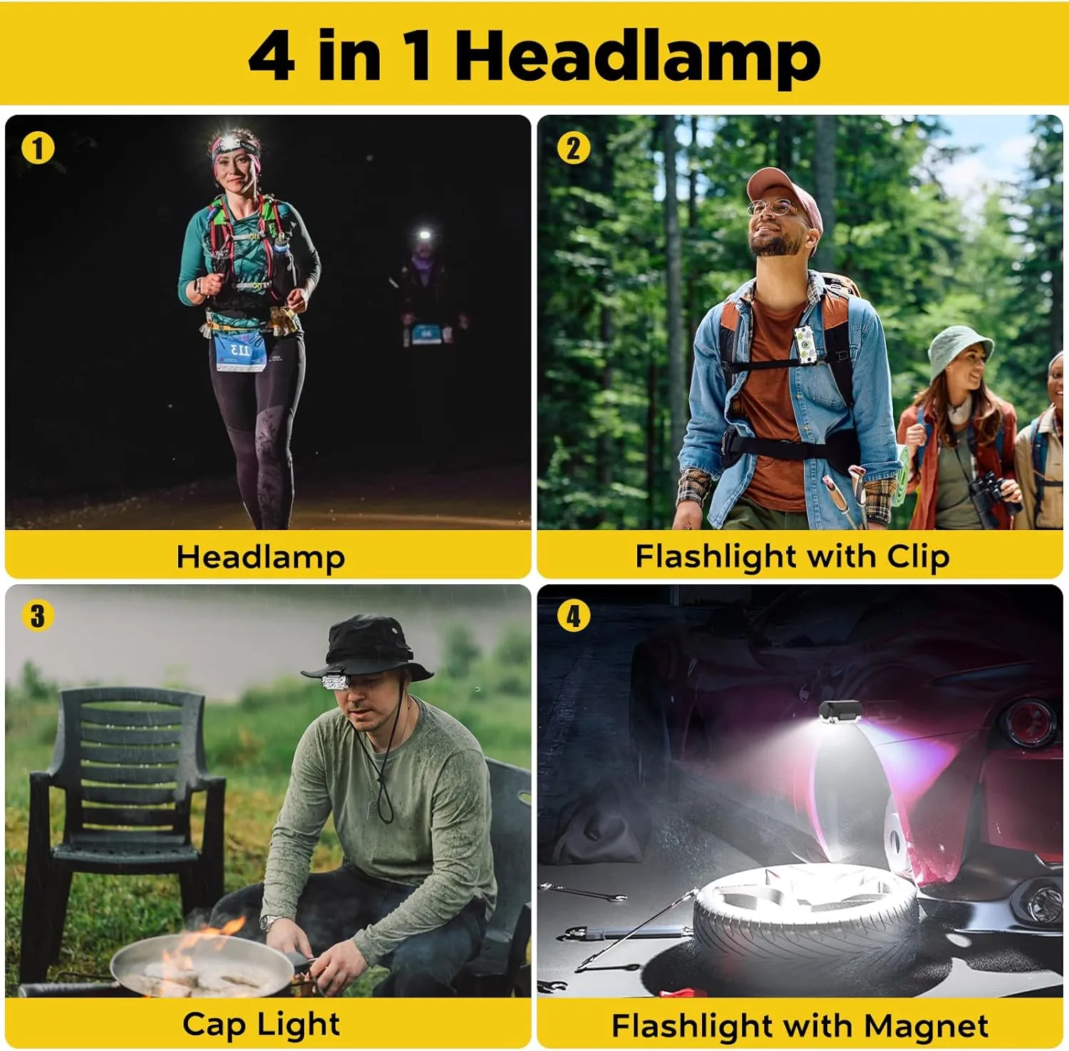 Headlamp LED Rechargeable (2 PCS), Head Lamp with Motion Sensor, 6 Modes Waterproof Head Light Flashlight for Hiking, Running, Repairing, Fishing, Cycling