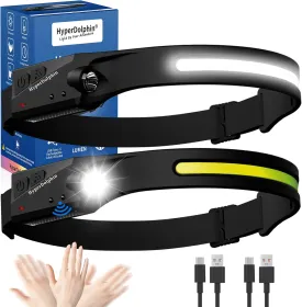 Headlamp Rechargeable (2-Pack), 230 Headband Light Forehead, USB Head lamp Band, 350 Lumen Super Bright, 5 Modes
