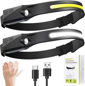 Headlamp Rechargeable 2Pack, Rechargeable LED Headlamp230 Wide Beam,with Motion Sensor5Brightness Modes, IPX6 Waterproof, High Lumen Headlight for Running,Repairing, Camping, Hiking, Fishing