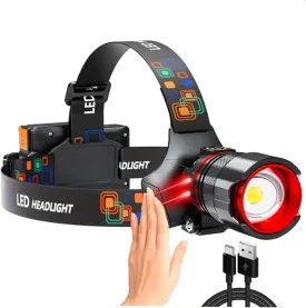 Headlamp Rechargeable 90000 Lumens Ultra Bright Head Lamp Super Bright Hard Hat Light Zoomable IPX54 Headlight Camping Accessories 6 Modes Waterproof Headlight Camping Gear for Adults Cycling Running