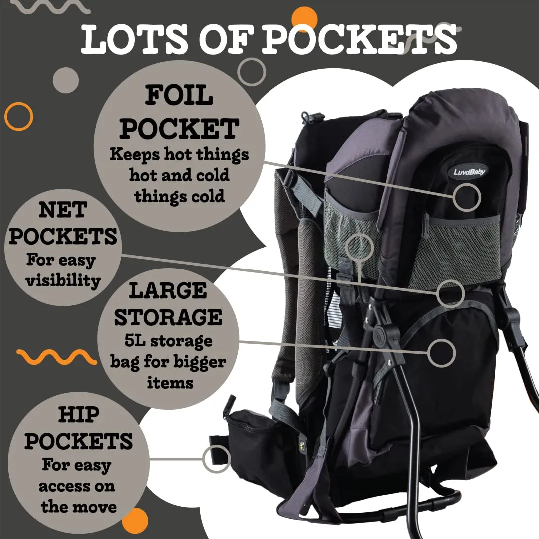 Hiking Baby Carrier Backpack - Comfortable Toddler/Baby Backpack Carrier System with Diaper Change Pad, Insulated Pocket   Rain and Sun Hood to Protect Your Child