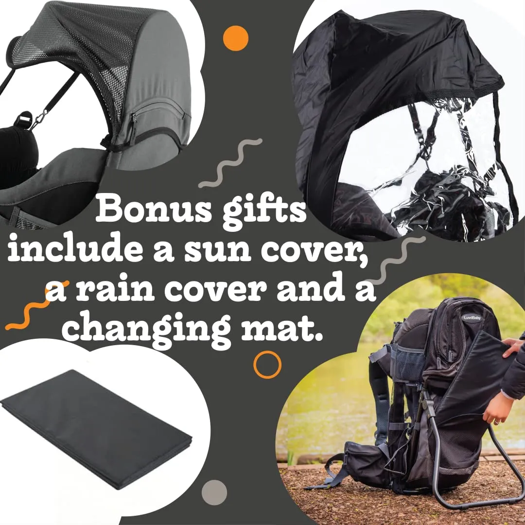 Hiking Baby Carrier Backpack - Comfortable Toddler/Baby Backpack Carrier System with Diaper Change Pad, Insulated Pocket   Rain and Sun Hood to Protect Your Child