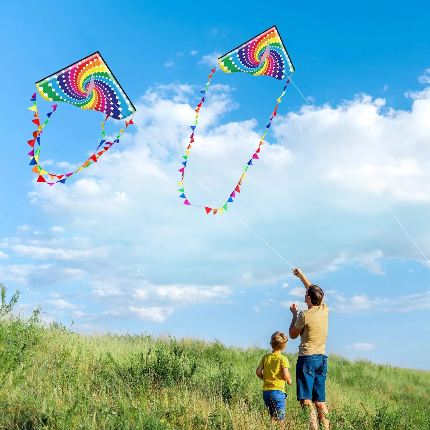HONBO Large Delta Kite for Kids & Adults,Extremely Easy to Fly Kite for Beach Trip,String Line Included,with Colorful Tail,Perfect for Beginners