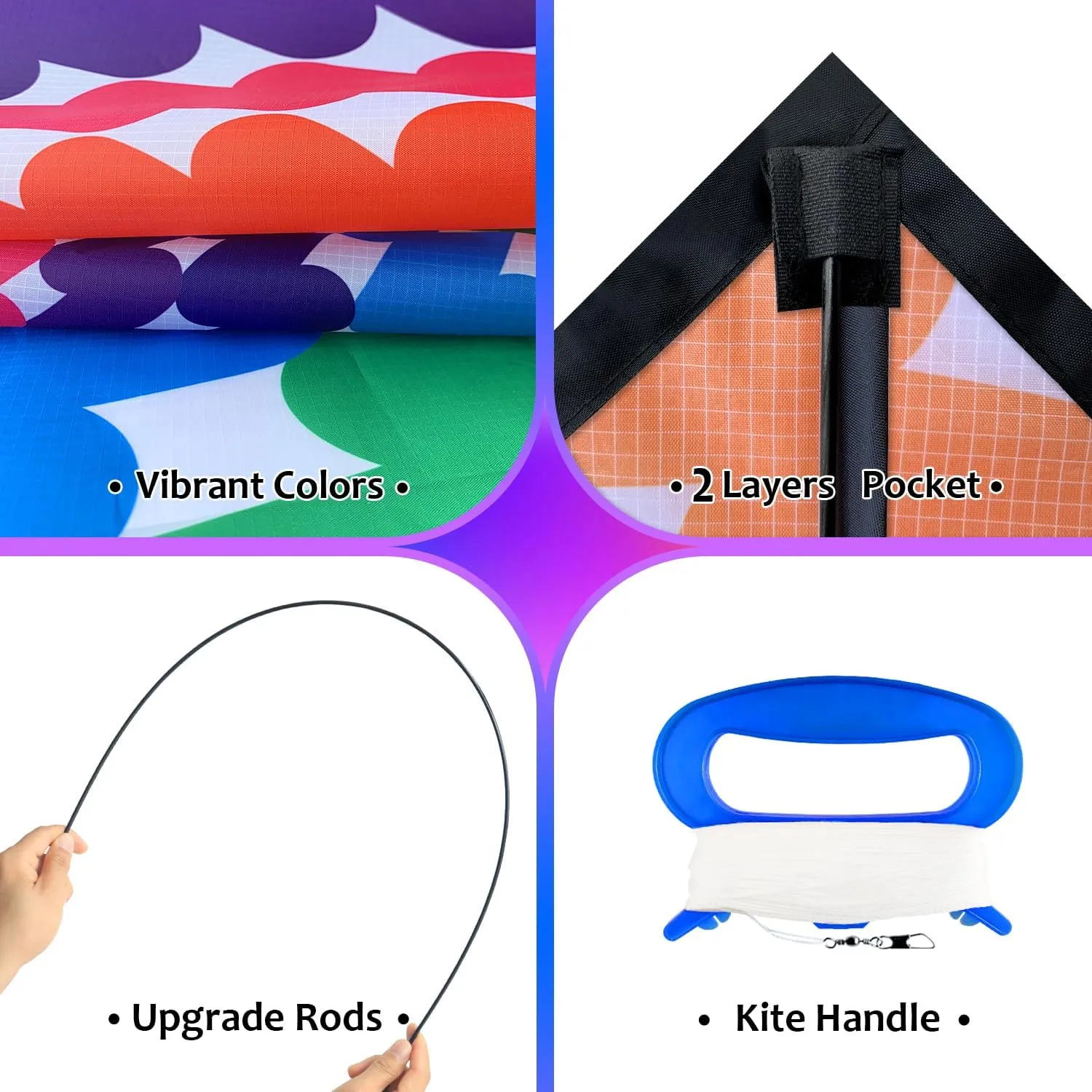 HONBO Large Delta Kite for Kids & Adults,Extremely Easy to Fly Kite for Beach Trip,String Line Included,with Colorful Tail,Perfect for Beginners