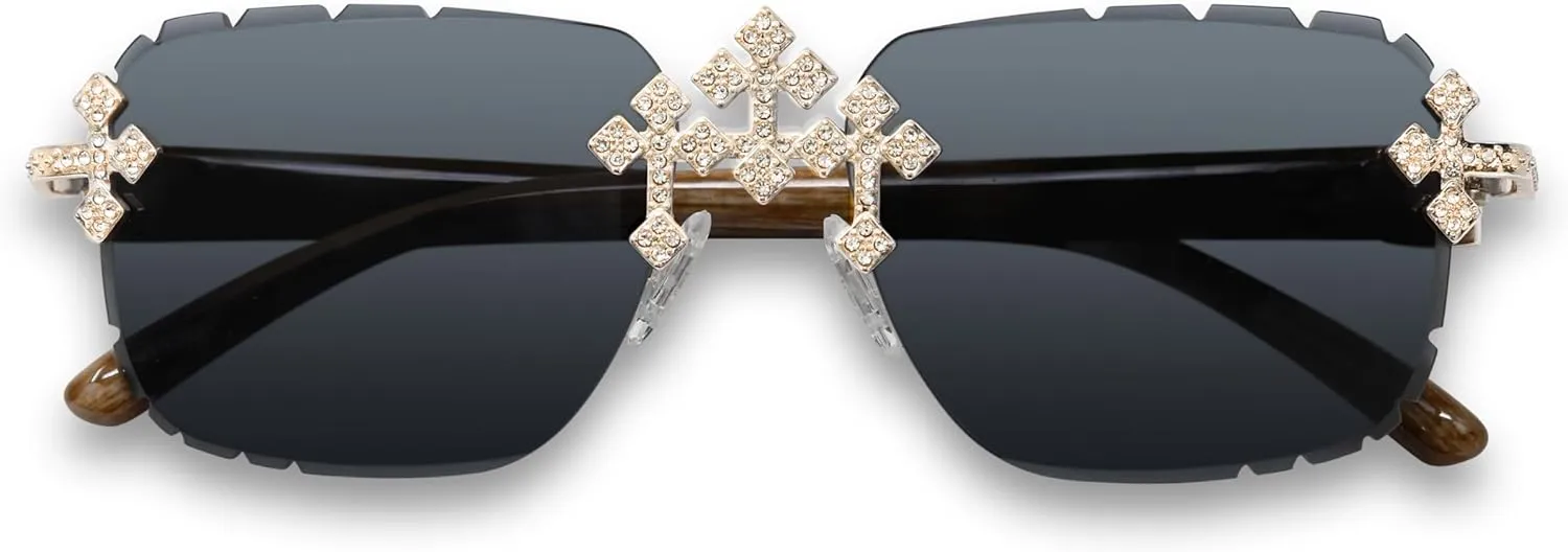 ICE STAR Triple Cross Iced-Out Sunglasses  Frameless Design Shades for Men & Women, Hip-Hop Fashion Eyewear