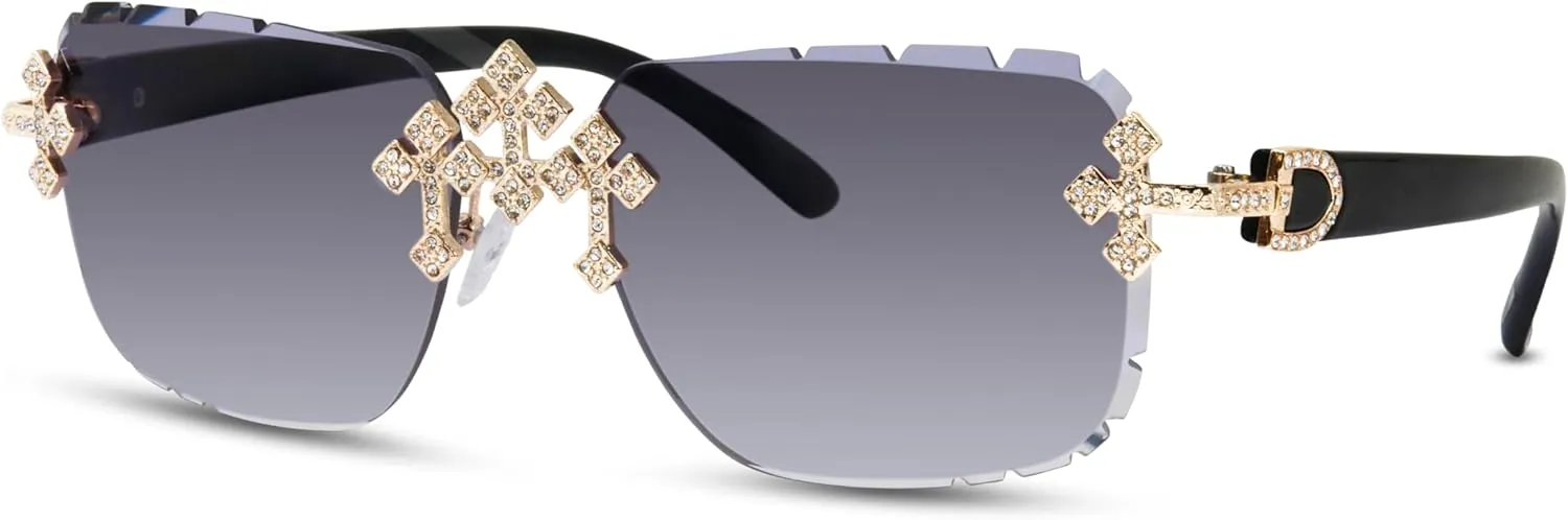 ICE STAR Triple Cross Iced-Out Sunglasses  Frameless Design Shades for Men & Women, Hip-Hop Fashion Eyewear