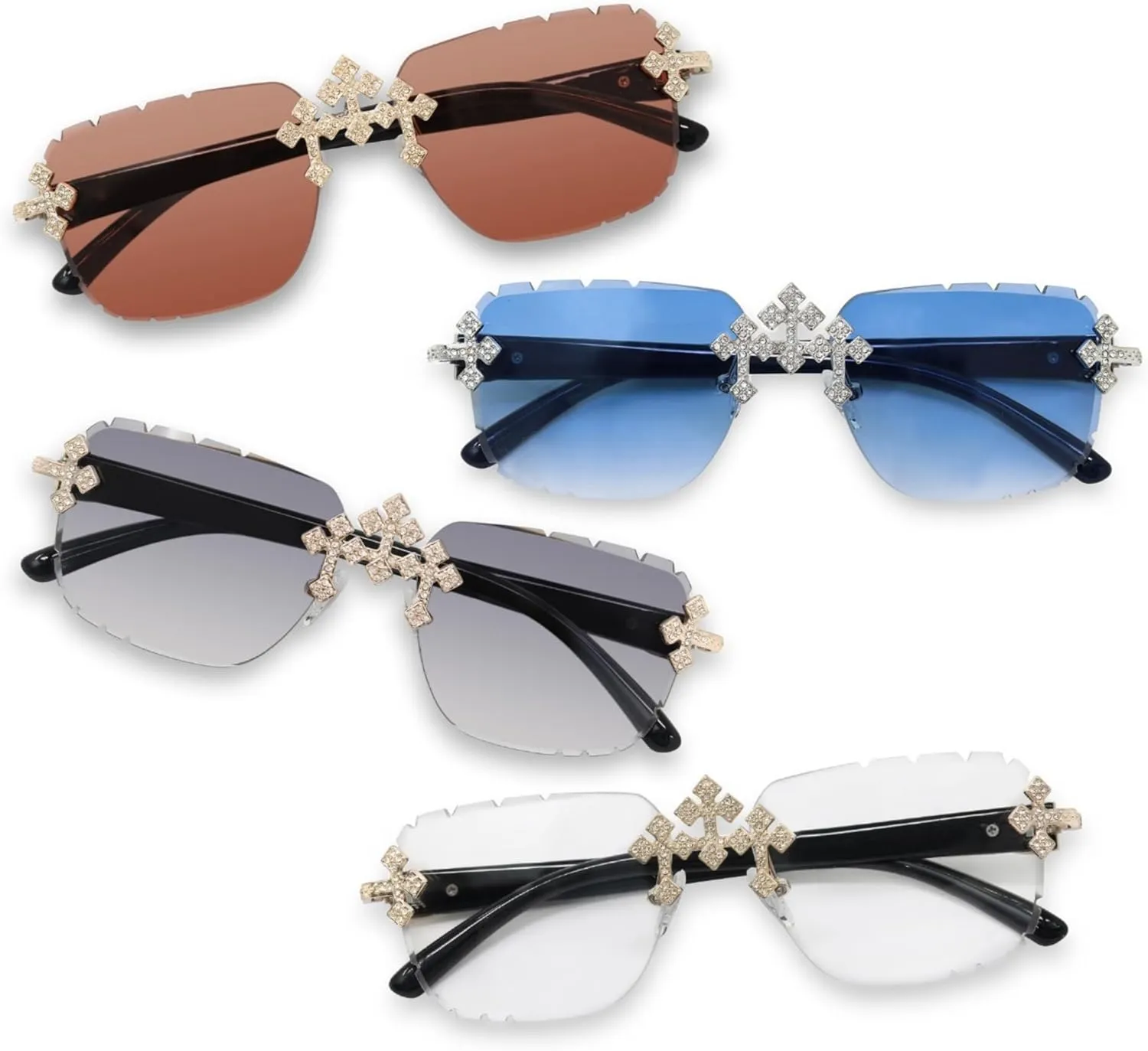 ICE STAR Triple Cross Iced-Out Sunglasses  Frameless Design Shades for Men & Women, Hip-Hop Fashion Eyewear