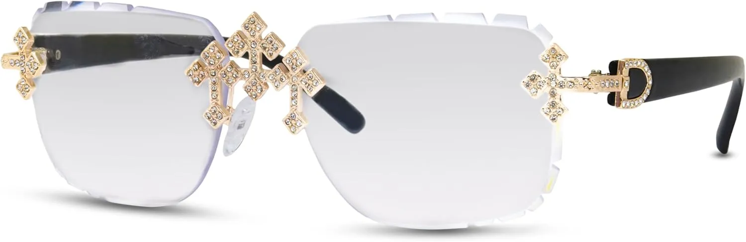 ICE STAR Triple Cross Iced-Out Sunglasses  Frameless Design Shades for Men & Women, Hip-Hop Fashion Eyewear
